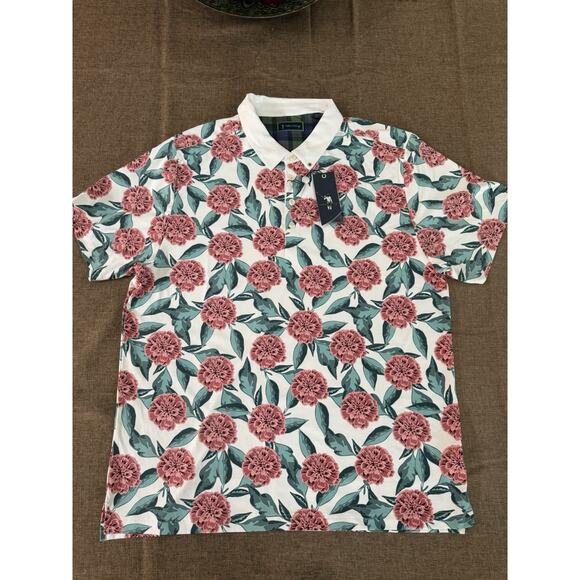 New William Murray Polo Shirt Mens XL Golf Tropical Mums Performance Floral
